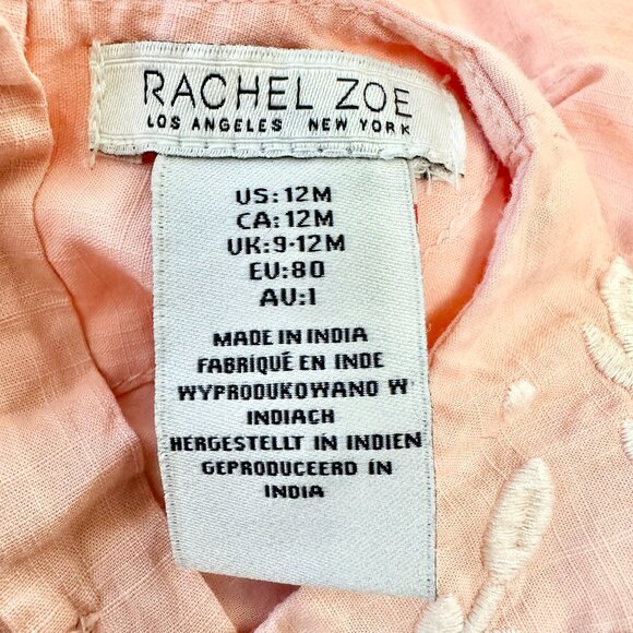 Rachel Zoe Baby Girl Dress Ligh Pink / Peach Size 12M Floral Frilly Embrodery - Picture 3 of 5